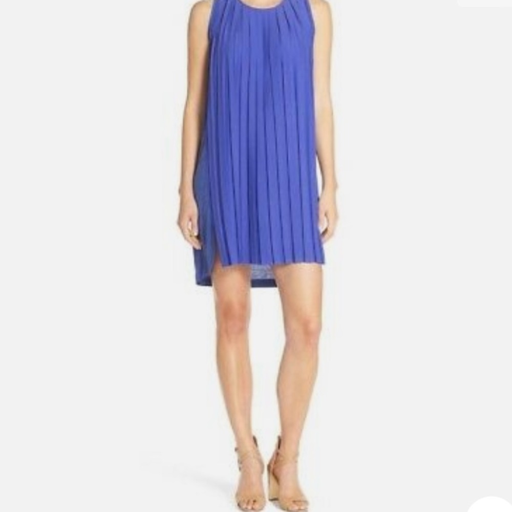 FCUK French Connection Empire Blue Polly Pleated Shift Dress